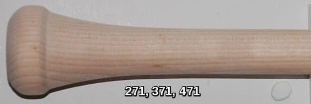 Baseball bat handle with model numbers.