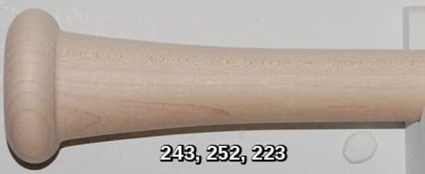 Wooden bat handle with numbers below.